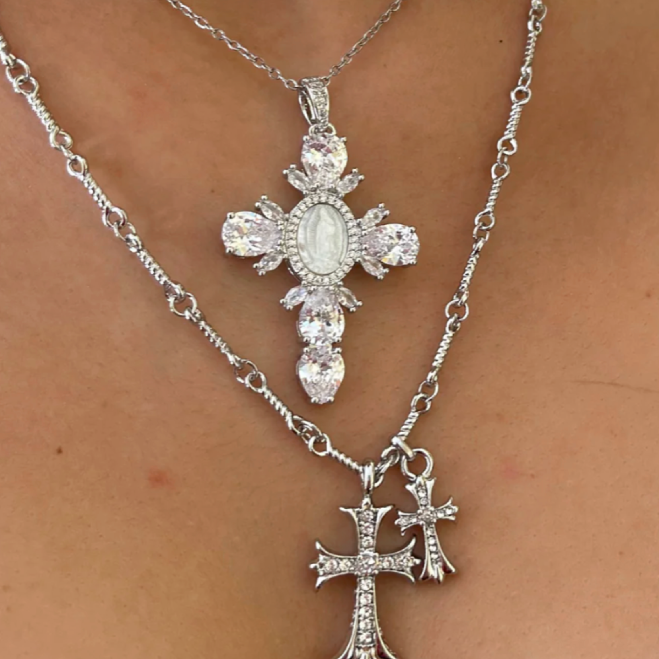 Double Pendant Heart Cross Set - vergoldet (Vorbestellung)